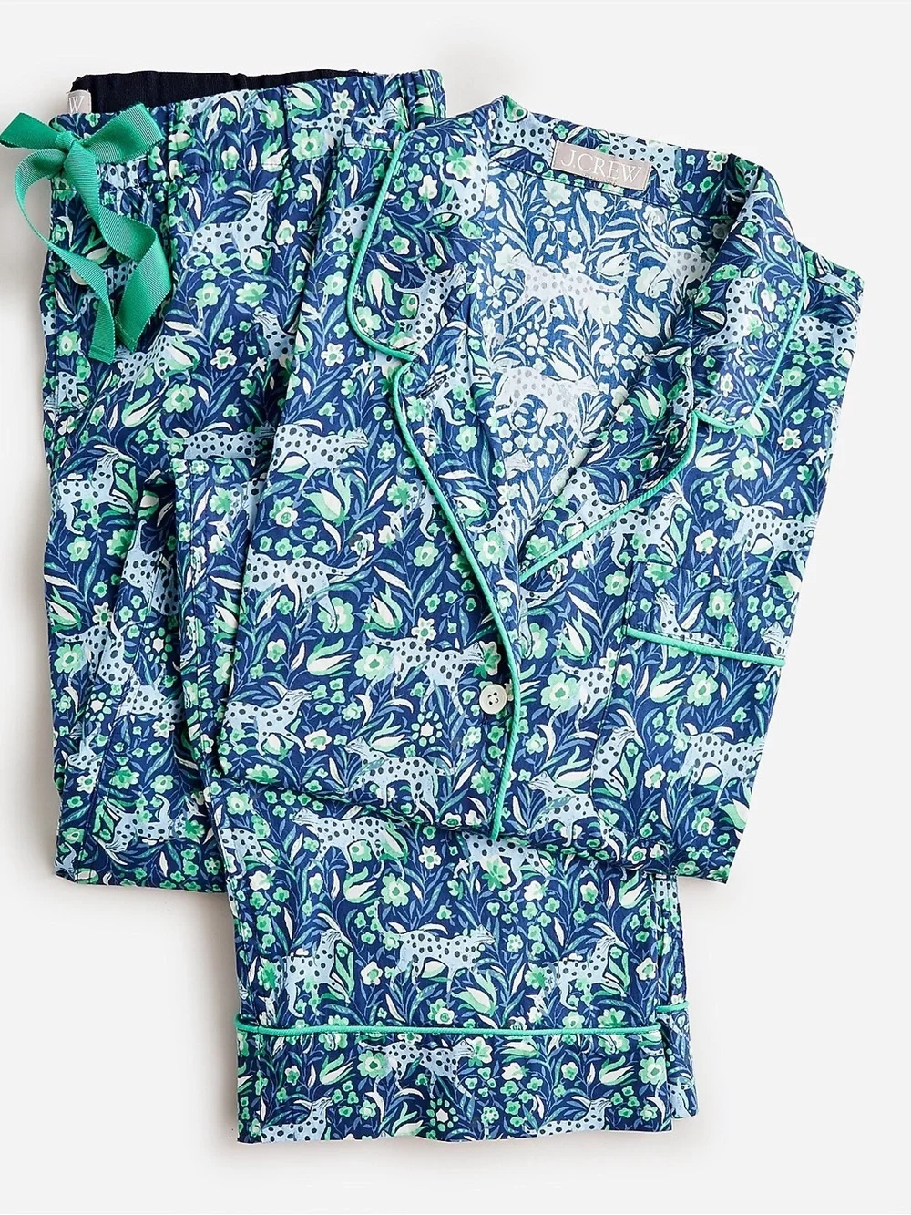 J.Crew Fauna Floral Blue Spotted Leopard Cotton Poplin Pajama Set Medium